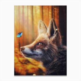 Fox And Blue Butterfly in Autumnal Forest Canvas Print