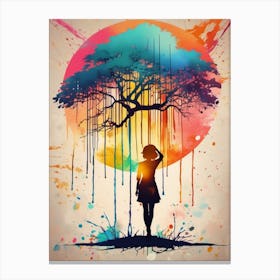 Tree Of Life and Woman Silhouette Watercolor Splash Canvas Print