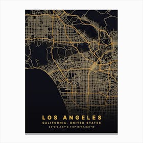 Los Angeles California USA Black And Gold Map Canvas Print