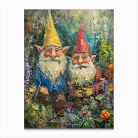 Kitsch Gnomes In The Garden 1 Canvas Print