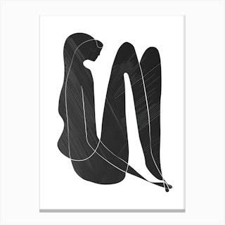 Nude Figure Black And White Canvas Line Art Print