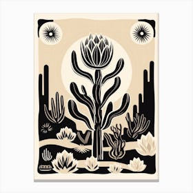 B&W Cactus Illustration Echinocereus Cactus 1 Canvas Print
