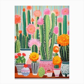 Cactus Painting Maximalist Still Life Woolly Torch Cactus 2 Canvas Print