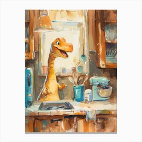 Dinosaur Cooking In The Kitchen Painting 2 Canvas Print