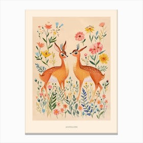 Folksy Floral Animal Drawing Antelope 2 Poster Canvas Print