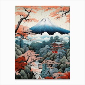 Mountains And Hot Springs Japanese Style Illustration 2 Canvas Print