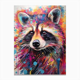 A Raccoon Portrait Vibrant Paint Splash 1 Canvas Print