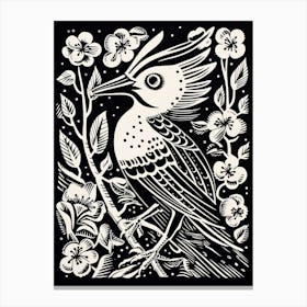 B&W Bird Linocut Hoopoe 3 Canvas Print