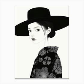 Asian Woman In Black Hat Canvas Print