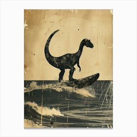 Vintage Diplodocus Dinosaur On A Surf Board 1 Canvas Print