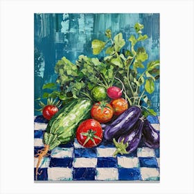 Vegetables Blue Checkerboard 1 Canvas Print
