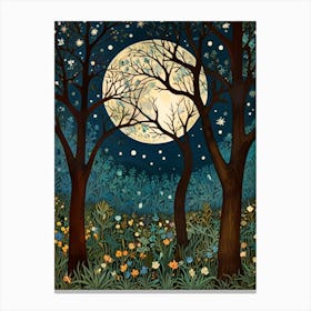 William Morris Style Moonlight In The Woods 1 Canvas Print