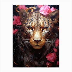 Leopard With Flowers 1 Canvas Print