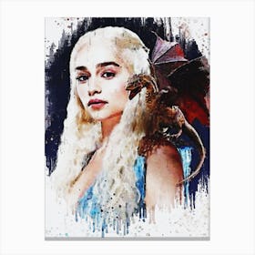 Daenerys And Her Dragons Game Of Thrones Paint Canvas Print