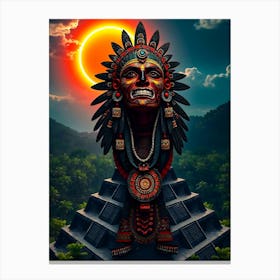 Aztec Head In Sun Eclipse Canvas Print