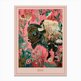 Floral Animal Painting Bison 4 Poster Canvas Print