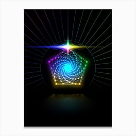 Neon Geometric Glyph in Candy Blue and Pink with Rainbow Sparkle on Black n.0171 Canvas Print