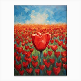 Valentine Red Tulip Heart Field Canvas Print