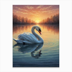 Swan At Sunset Canvas Print