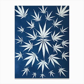 Hemp leaf cyanotype blue mirrored Canvas Print