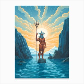  A Retro Poster Of Poseidon Holding A Trident 14 Canvas Print