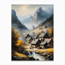 In The Wake Of The Mountain A Classic Painting Of A Village Scene (10) Canvas Print