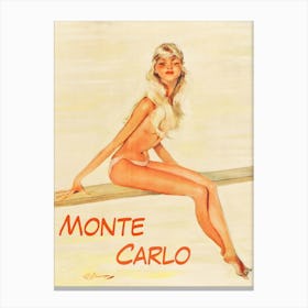 Monte Carlo , Pin Up Girl On The Beach Canvas Print