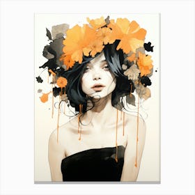 portrait illustration of woman with flowers Canvas Print