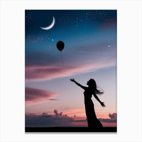 Silhouette Of A Girl Holding A Balloon Canvas Print