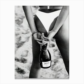 Bikini Woman Holding Wine Bottle Canvas Print