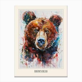 Brown Bear Colourful Watercolour 4 Poster Canvas Print
