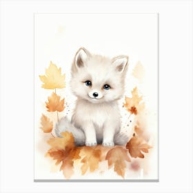 A Polar Fox Watercolour In Autumn Colours 1 Canvas Print
