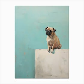 Pug Dog, Painting In Light Teal And Brown 2 Canvas Print