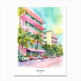 Miami Watercolour Travel Poster Canvas Print