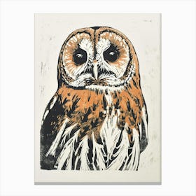 Tawny Owl Linocut Blockprint 1 Canvas Print