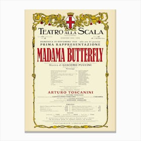 Vintage Teatro Alla Scala Madame Butterfly Opera Poster Canvas Print