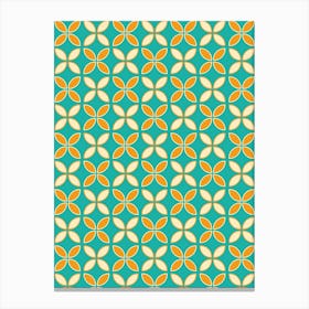 Retro Geometric Pattern, Teal, Orange Canvas Print