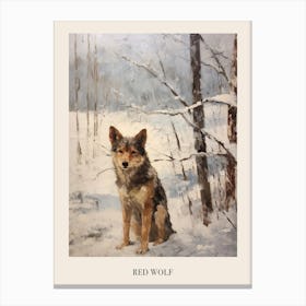 Vintage Winter Animal Painting Poster Red Wolf 1 Canvas Print