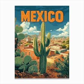 Mexico Cactus Vintage Travel Poster Canvas Print