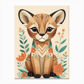 Floral Cute Baby Puma Nursery Illustration (39) Canvas Print