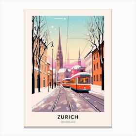 Vintage Winter Travel Poster Zurich Switzerland 2 Canvas Print
