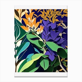 Rhododendron Leaf Colourful Abstract Linocut Canvas Print