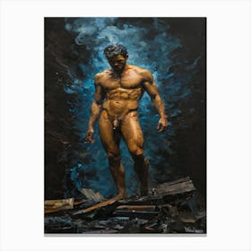Naked Man In Smoke Canvas Print