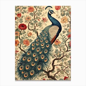 Cream Vintage Floral Peacock Wallpaper 3 Canvas Print
