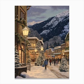 Vintage Winter Illustration Leavenworth Washington 5 Canvas Print