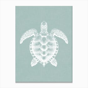 Vintage Sea Turtle Silhouette On Soft Green Linen Texture Canvas Print