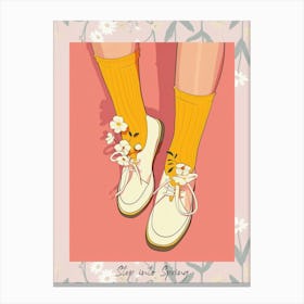Step Into Spring Yellow And Pink Flower Shoes 2 Canvas Print