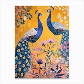 Two Folky Floral Peacocks Canvas Print