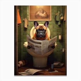 French Bulldog Reading Newspaper Canvas Print