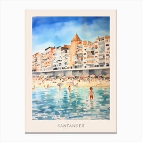 Swimming In Santander Spain Watercolour Poster Canvas Print